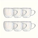 6PCS Glass Coffee Mugs Heat Resistant Double-walled Espresso Coffee Cups Heat Insulated Water Cups Summer Winter Drinkware Birth
