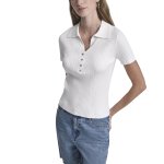Ribbed Polo With Rhinestone Buttons -ivory