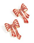 Goldair Gold Oversized Red & White Striped Bow Earrings