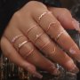 10PCS Minimalist Style Stacking Rings Simple Wave/ Band/ Solitaire Design Mix And Match For Daily Outfits Party Accessories