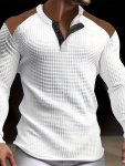 Men's Autumn And Winter Waffle Knit Long Sleeve Henley Shirt With Patchwork Shoulder Pieces Chic And Casual Tops For Outdoors Le