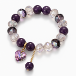 Women's Amethyst Crystal Beaded Bracelet With Purple Heart Charm