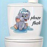 Contemporary Style Cartoon Elephant Wall Sticker 1PC Pvc "please Flush" Toilet Decor Self-adhesive Bathroom Decal Animal Theme M
