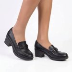 Saddle Detail Block Heel Loafers - Black - 9