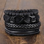 4PCS M Bius Strip Men's Pu Leather Bracelets Beads Multi-layered Bracelets Father's Day Gift