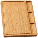 Large Bamboo Wood Cutting Board For Kitchen Cheese Charcuterie Board With 3 Built-in Compartments And Juice Grooves Butcher Bloc