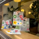 5PCS Elegant Floral & Slogan Print Transparent Plastic Gift Bags - Perfect For Parties Weddings Birthdays & More