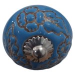 Round Ceramic Drawer Knob Blue And Gold 6CM
