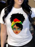 Figure Print Crew Neck T-Shirt Short Sleeve Casual Top For Summer & Spring Women's Clothing