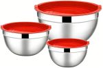Homgem 6-PIECE Stainless Steel Mixing Bowls With Lids Red.