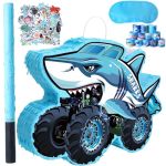Shark Truck Pinata - Monster Truck Pinata With Blindfold And Bat For Birthday Parties Monster Truck Pinata For Themed Decoration