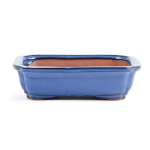 Assorted Glazed Bonsai Pots 10" - Shallow Blue Rectangle With Decorative Corners 27 X 21 X 7.5CM