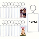 10PCS Clear Acrylic Photo Frame Keychains - Double-sided Diy Picture Holder With Large Head Sticker & Ring Clasp For Graduation 