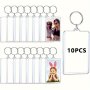 10PCS Clear Acrylic Photo Frame Keychains - Double-sided Diy Picture Holder With Large Head Sticker & Ring Clasp For Graduation Gifts