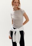Sheer Ribbed T-Shirt - Beige