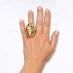 Giant Textured Oval Elasticated Ring - Gold Free