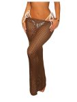 Milumia Women's Hollow Out Crochet Swimsuit Cover Up Skirt Beach Coverup Bodycon Maxi Skirt Brown Small