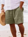 Men's Summer Shorts In Solid Color Elastic Waistband With Drawstring Straight Leg Breathable Casual Mid-length Beach Shorts