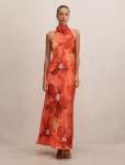 Clementine High Neck Satin Maxi Dress - 18 Coral Maia Floral