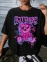 Graffiti Bear Print Crew Neck T-Shirt Casual Short Sleeve Top For Spring & Summer Women's Clothing