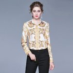 Fashion Print Shirt Long Sleeve Wild Slim Shirt Color:yellow Size:m