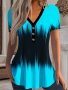 Color Block Button Front T-Shirt Casual V Neck Short Sleeve Top For Spring & Summer Women's Clothing