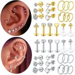 18 24PCS 316L Stainless Steel Ear Bone Stud Fashion & Simply Earrings Inlay Shiny Zircon Helix Earrings Design Delicate Piercing