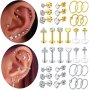 18/24pcs 316L Stainless Steel Ear Bone Stud Fashion & Simply Earrings Inlay Shiny Zircon Helix Earrings Design Delicate Piercing Jewelry For Daily Wear &