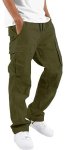 Hungson Mens Cargo Pants Drawstring Casual Hiking Pants Joggers Athletic Trousers Cotton Loose Straight Sweatpants For Men Army
