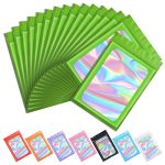 Funfery 100 Pcs Green Mylar Holographic Bags Packaging Bags Clear Sealing Zipper Bag Resealable Smell Proof Foil Pouch Bag For F