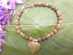 Unakite Round Bead Bracelet With Heart A264