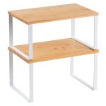 Kitchen Cabinet Organizer Shelf Set Of 2 Stackable Counter Shelves Small Wood Cabinet Riser Shelf For Pantry Cupboard Spice Dish
