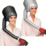 Professional Hair Dryer Cap Attachment - Silver & Black - For Relaxed Hair Styling Coloring & Conditioning - Suitable For Normal