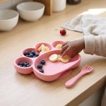 Bear Paw Shape Silicone Baby Feeding Plate Set - Brown