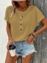 Solid Button Decor Loose T-Shirt Casual Short Sleeve Simple T-Shirt For Spring & Summer Women's Clothing