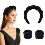 3PCS SET Bath Headband Wristband Set Microfiber Wrist Wash Towel Band Wristbands For Washing Face Makeup Absorbent Sweatband For