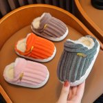 Comfortable Plus Fleece House Slippers For Girls Lightweight Anti-skid Slip-on Shoes For Indoor Home Winter