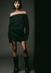 Rib-knit Off-the-shoulder Jumper - Green