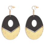 Black & Gold Oval Wood Drop Earrings