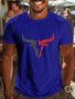 Bull Head Design Print Men's Casual Crew Neck Short Sleeve T-shirt Comfy Outdoor Top For Summer
