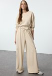 Cargo Pocket Soft Touch Tube Leg Knitted Sweatpants - Stone