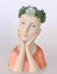 Green & Orange Girl Bust Flower Pot – 41X24CM