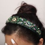 Jwicos Rhinestone Headband Baroque Crystal Hairband Hair Accessories Fashion Handmade Headband Hair Hoops For Women Girls Green