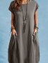 Plain Color Crew Neck Minimalist Dress Elegant Cap Sleeve Shift Dress For Spring & Summer Women's Clothing
