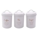 Regent Kitchen Tea Coffee And Sugar Canisters White With Gold Printing 3 Pce Set