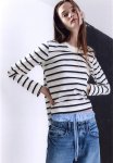 Cotton Jersey Top - White & Blue Striped