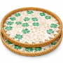Handwoven Round Rattan Decorative Serving Tray With Shell Clover Inlay