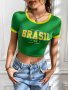 Letter Print Crew Neck T-Shirt Y2K Short Sleeve Crop T-Shirt For Spring & Summer Women's Clothing