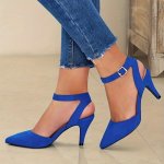 Women's Solid Color Stiletto Heels Elegant Point Toe Dress Pumps Fashion Buckle Strap Slingback Heels