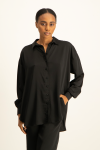Dani Oversized Satin Shirt - Black - XS